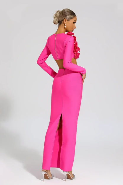 Emily Pink 3D Rose Cut-Out Gown