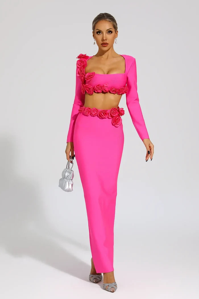 Emily Pink 3D Rose Cut-Out Gown
