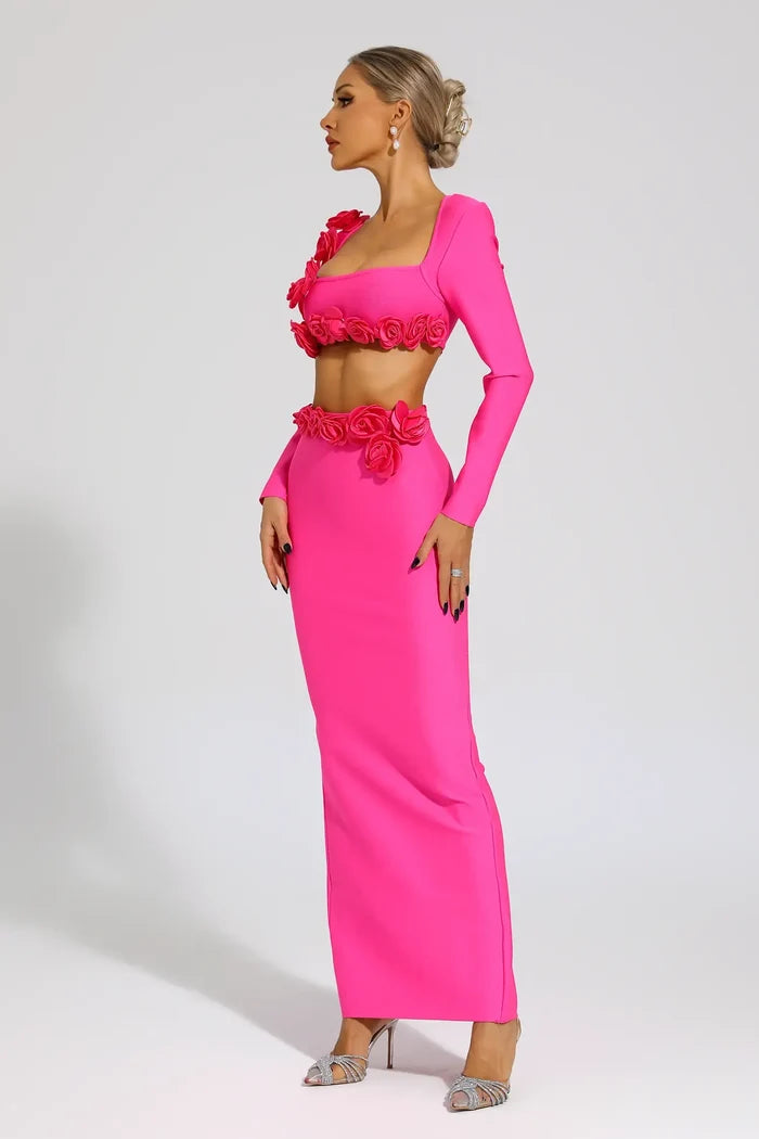 Emily Pink 3D Rose Cut-Out Gown