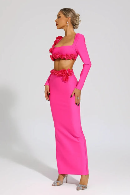 Emily Pink 3D Rose Cut-Out Gown