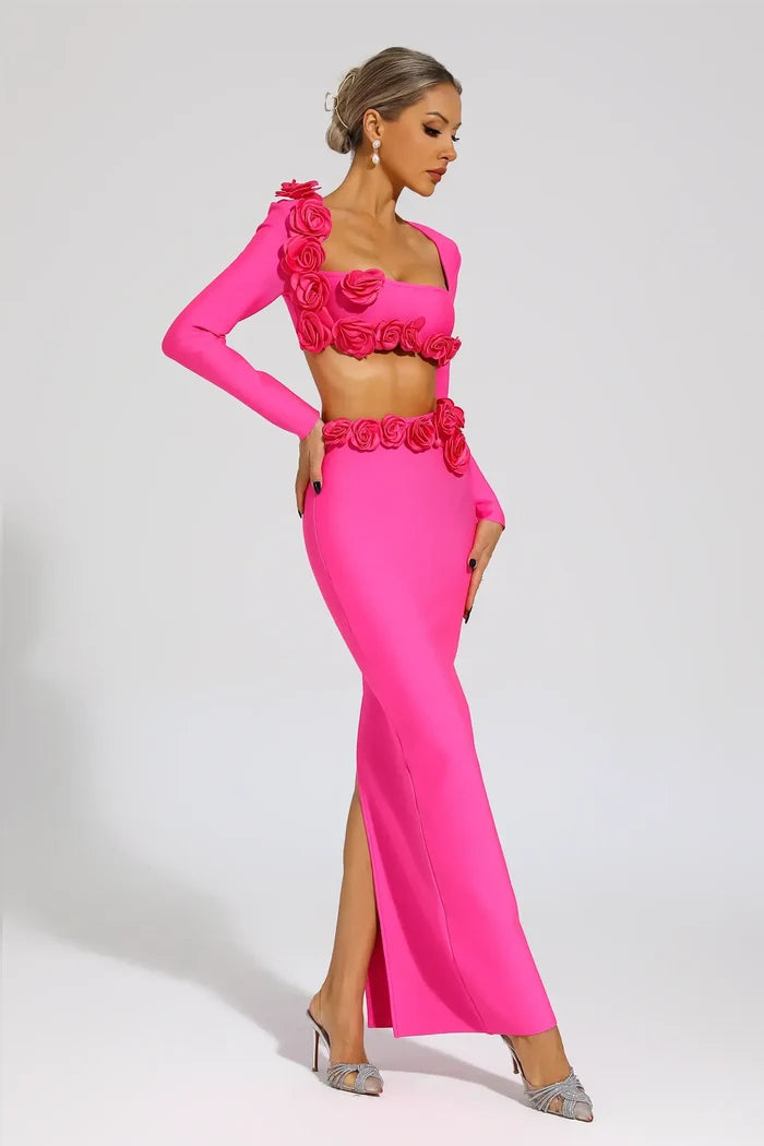 Emily Pink 3D Rose Cut-Out Gown
