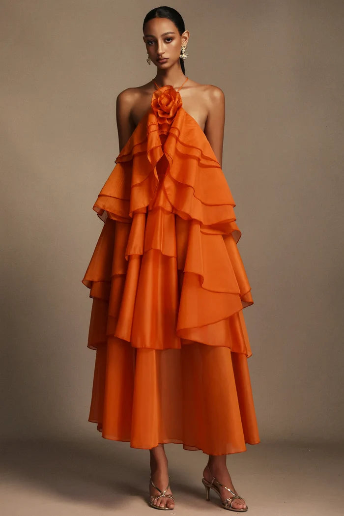Emory Floral Halter Ruffled Maxi Dress