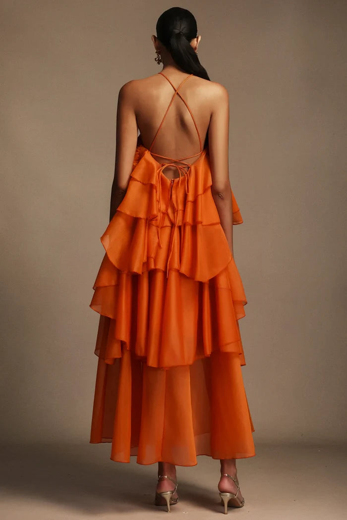 Emory Floral Halter Ruffled Maxi Dress