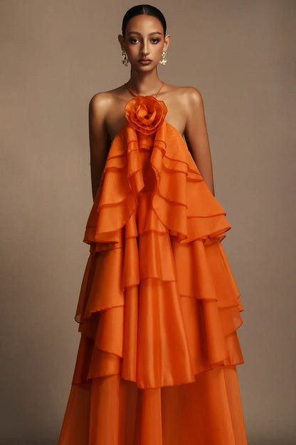 Emory Floral Halter Ruffled Maxi Dress