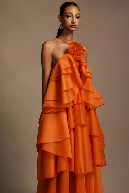 Emory Floral Halter Ruffled Maxi Dress