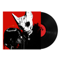 A vinyl record by SFINX partially slides out of its sleeve, which displays stylized artwork of a person leaning against a feral figure in a white animal-like mask, all set against a striking solid red background.