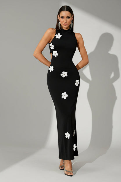 Floral Appliqué Cutout Maxi Dress