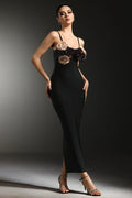 Floral Elegance Black Bodycon Gown