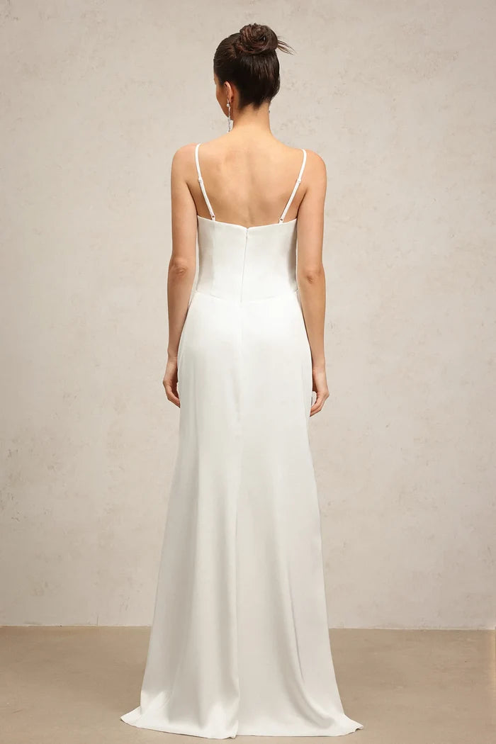 Florence White Ruffle Front Maxi Dress