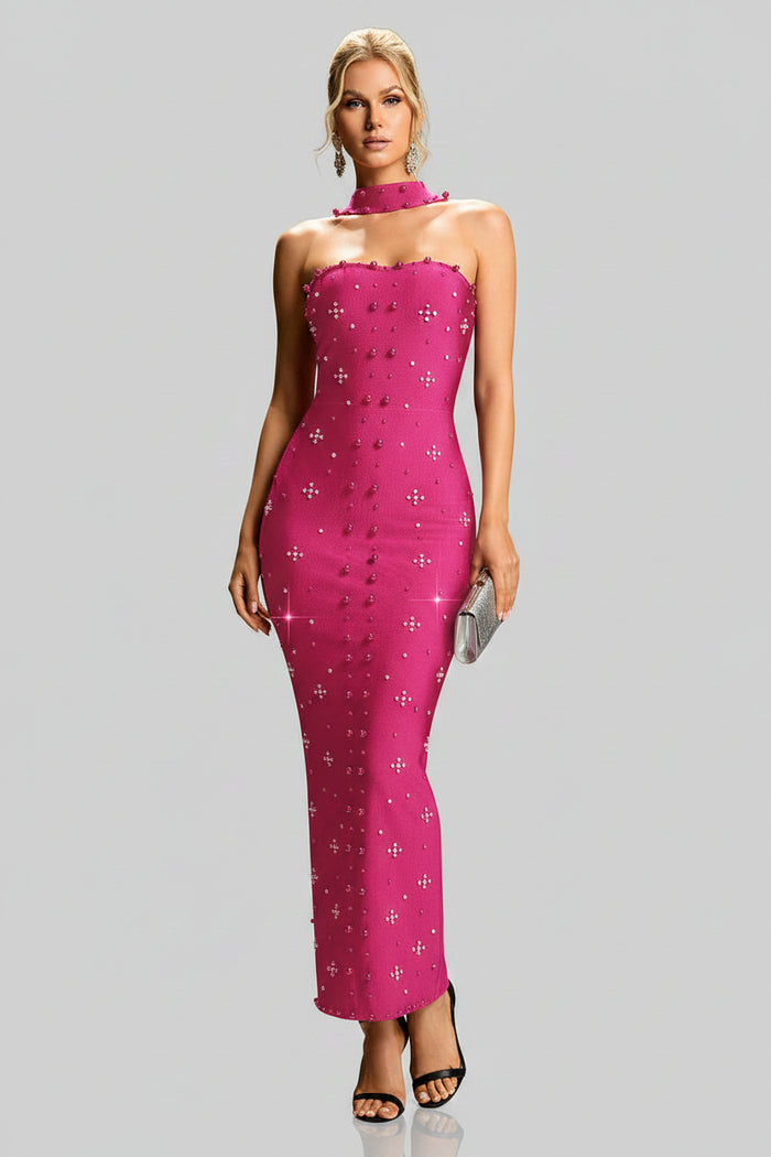 Fuchsia Crystal Choker Maxi Dress