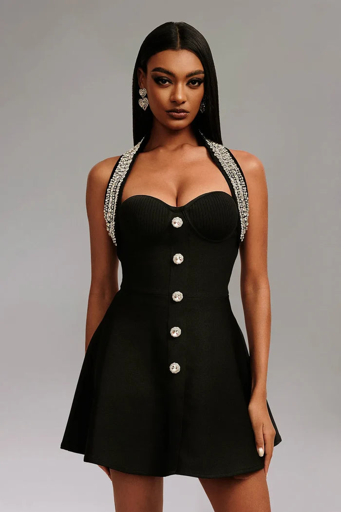 Gia Sparkling Strap Button-Front Mini Dress