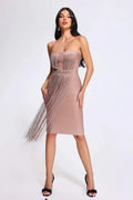 Gisella Nude Fringe Corset Midi Dress