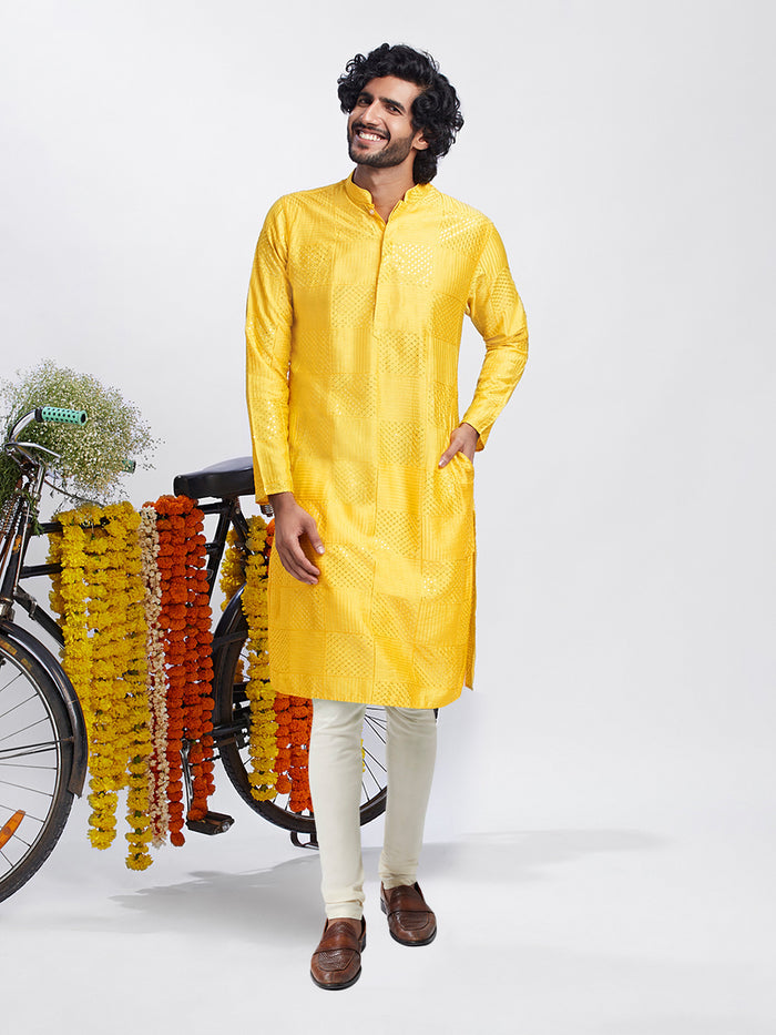 Golden Yellow Jacquard Kurta Churidar Set