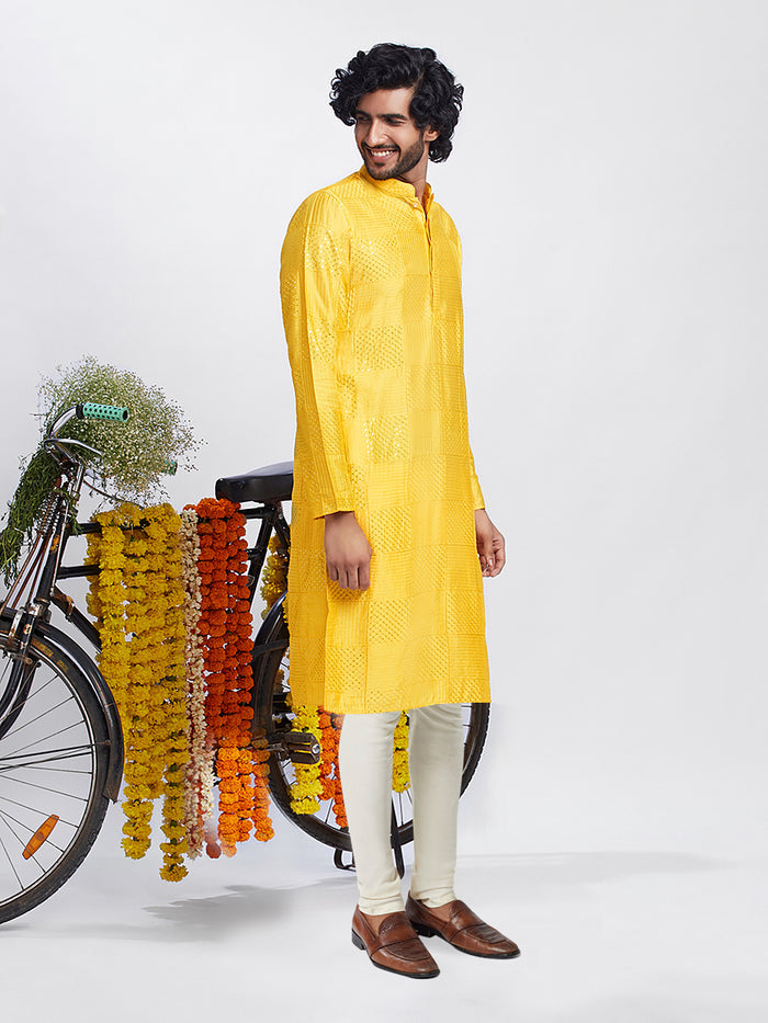 Golden Yellow Jacquard Kurta Churidar Set
