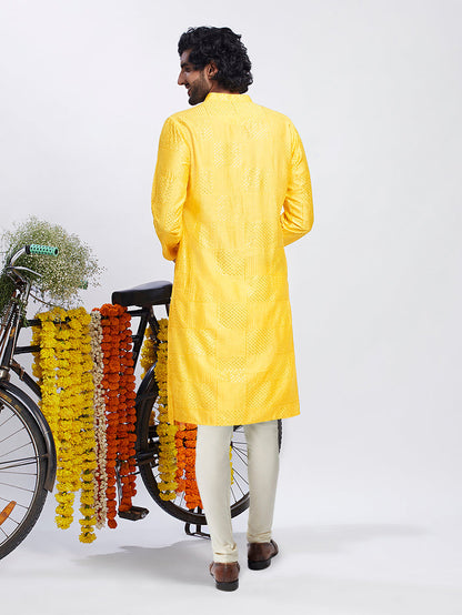 Golden Yellow Jacquard Kurta Churidar Set