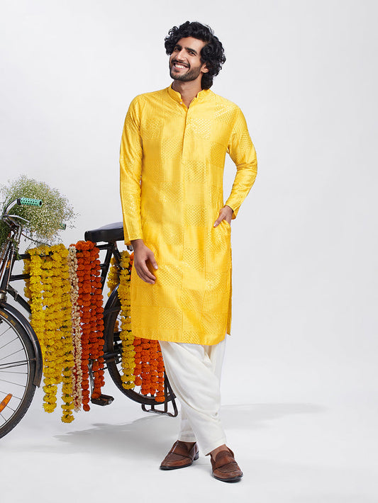 Golden Yellow Jacquard Kurta Patiala Set