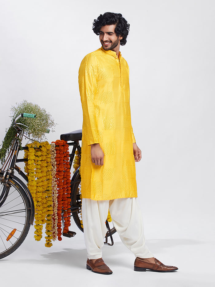 Golden Yellow Jacquard Kurta Patiala Set