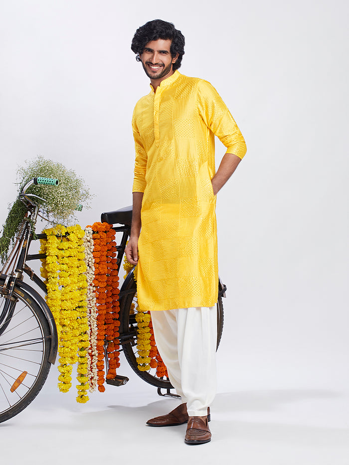 Golden Yellow Jacquard Kurta Patiala Set