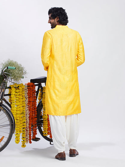 Golden Yellow Jacquard Kurta Patiala Set