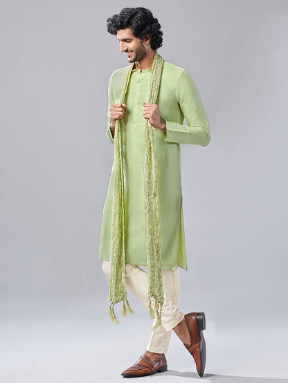 Green Silk Blend Kurta Trouser with Textured Dupatta
