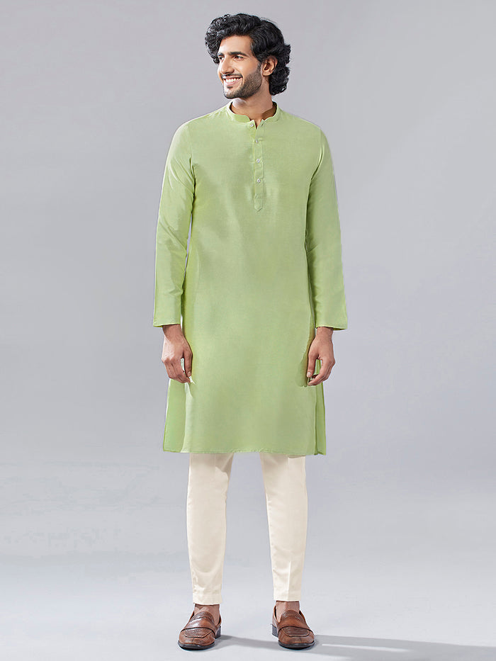 Green Silk Blend Kurta Trouser with Textured Dupatta
