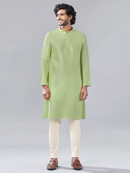 Green Silk Blend Kurta Trouser with Textured Dupatta