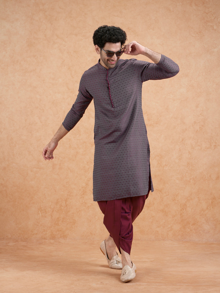 Grey Printed Kurta Dhoti Set