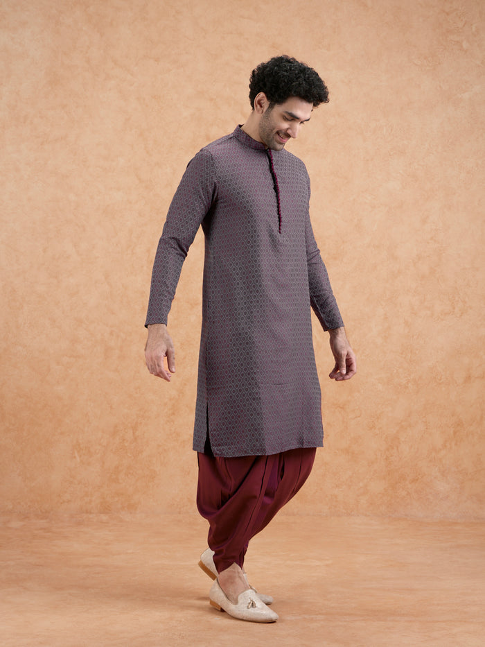 Grey Printed Kurta Dhoti Set