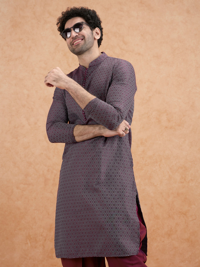 Grey Printed Kurta Dhoti Set
