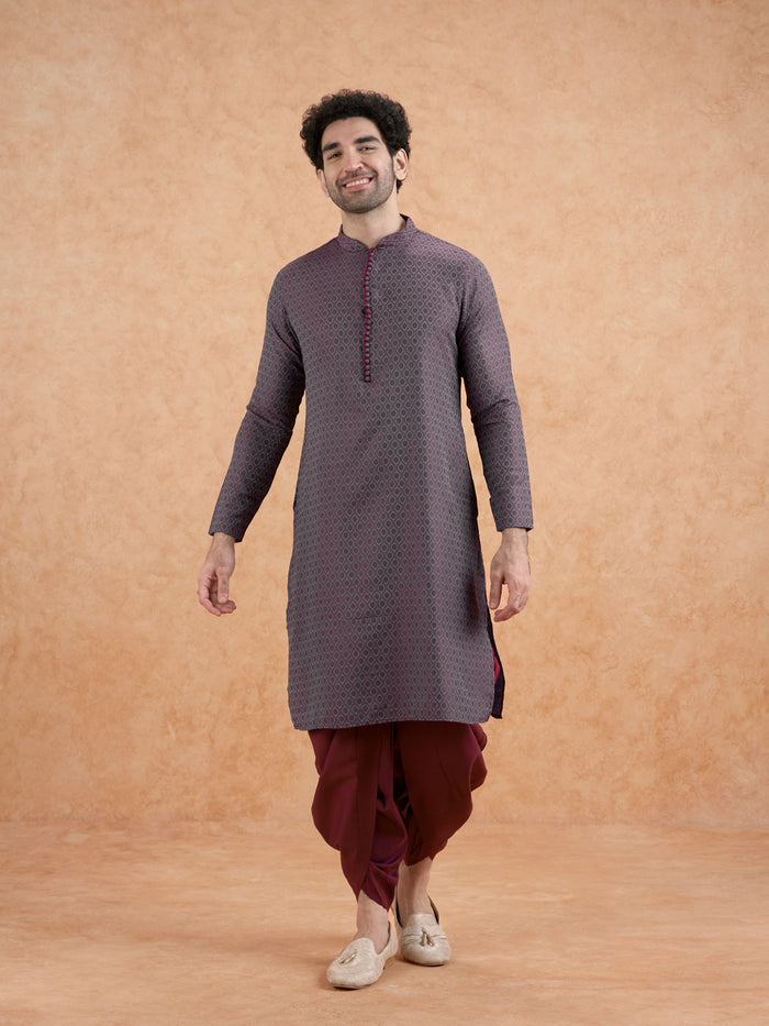 Grey Printed Kurta Dhoti Set