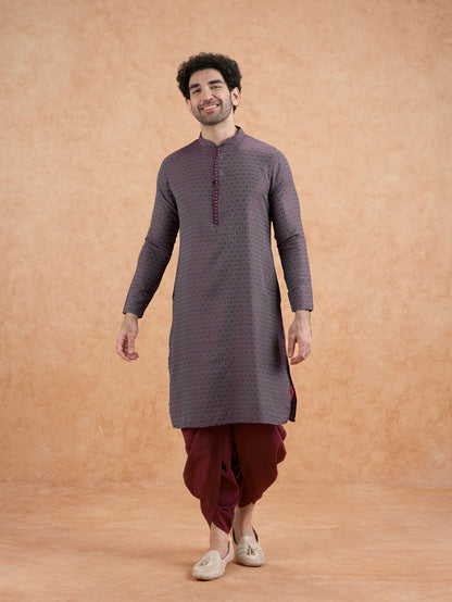 Grey Printed Kurta Dhoti Set