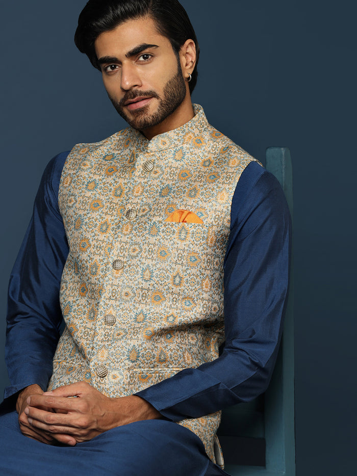 Grey Silk Blend Jacquard Nehru Jacket