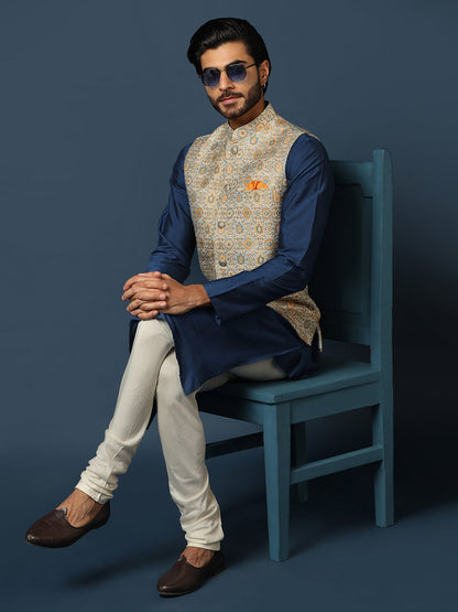Grey Silk Blend Jacquard Nehru Jacket