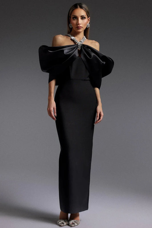 Halle Elegant Black Off-Shoulder Maxi Dress