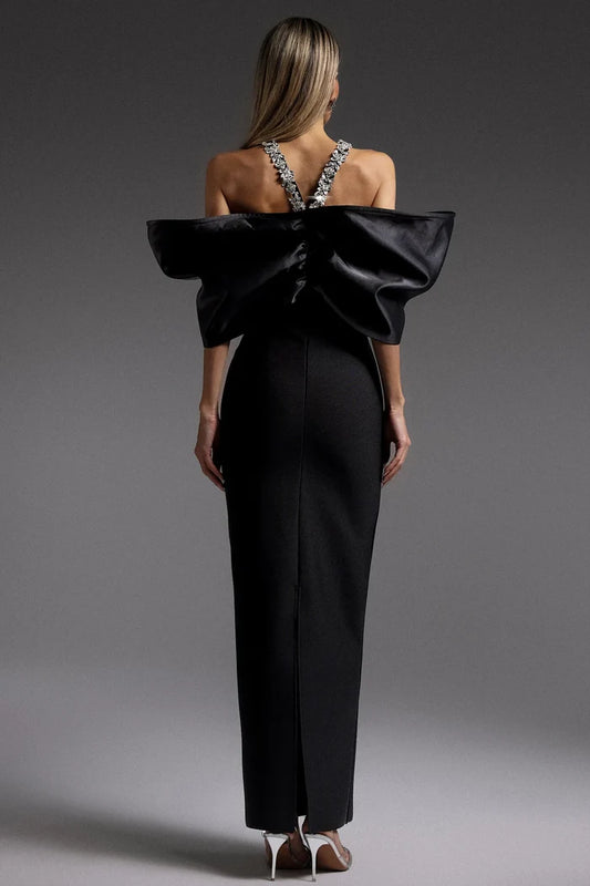 Halle Elegant Black Off-Shoulder Maxi Dress