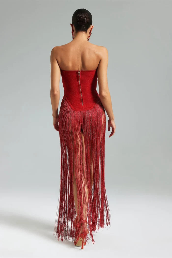 Hallee Red Fringe Glam Gown