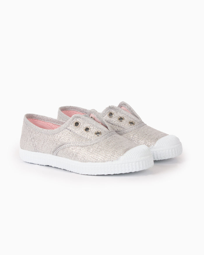 Hampton Canvas Canvas Shoes Hampton Canvas Plum Print Plimsolls in Silver