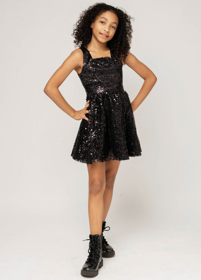 HARPER Square Neck Open Back Sequin Tulle Dress