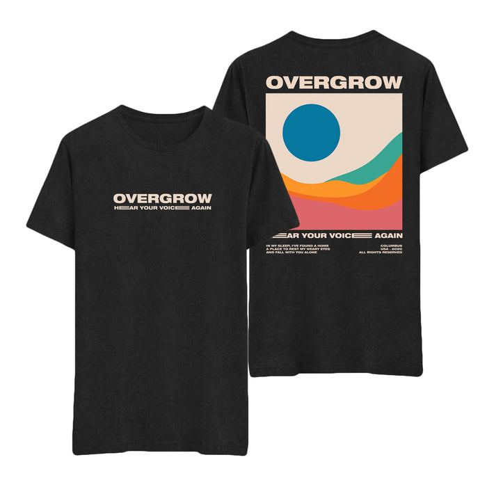 overgrow Hear Your Voice Again - Black T-Shirt front and back