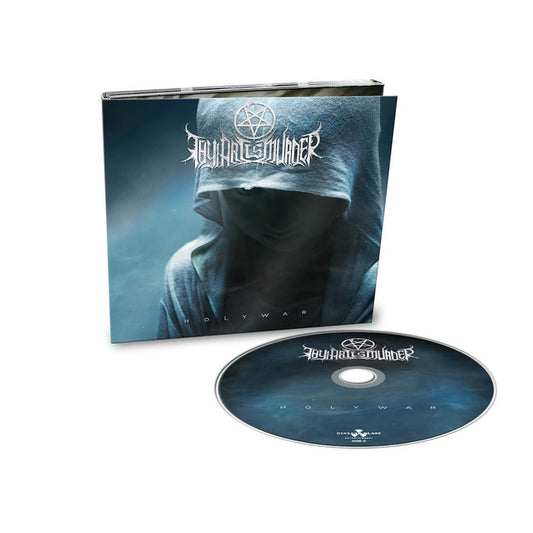 A CD case and disc for Holy War by Thy Art Is Murder. The cover features a hooded figure bowing their head, set against blue tones with the band’s pentagram logo at the top. Brand: Thy Art Is Murder.