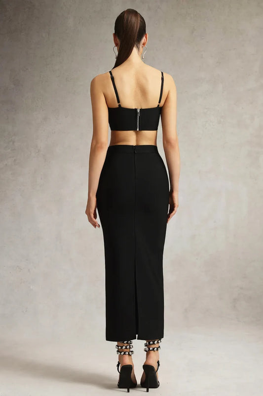Honey Floral Appliqué Two-Piece Midi Set