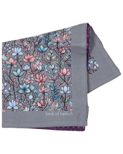 HUDSON MYSTIC FLORAL MERINO HANDKERCHIEF POCKET SQUARE - GREY
