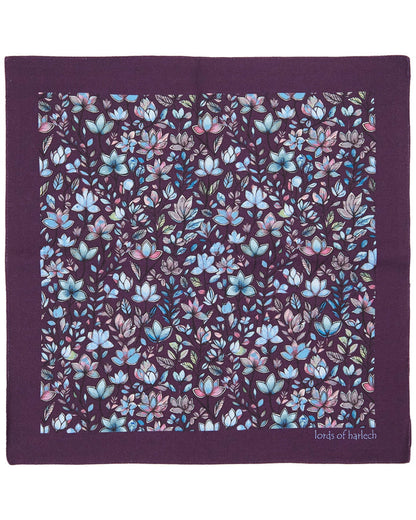 HUDSON MYSTIC FLORAL MERINO HANDKERCHIEF POCKET SQUARE - PLUM