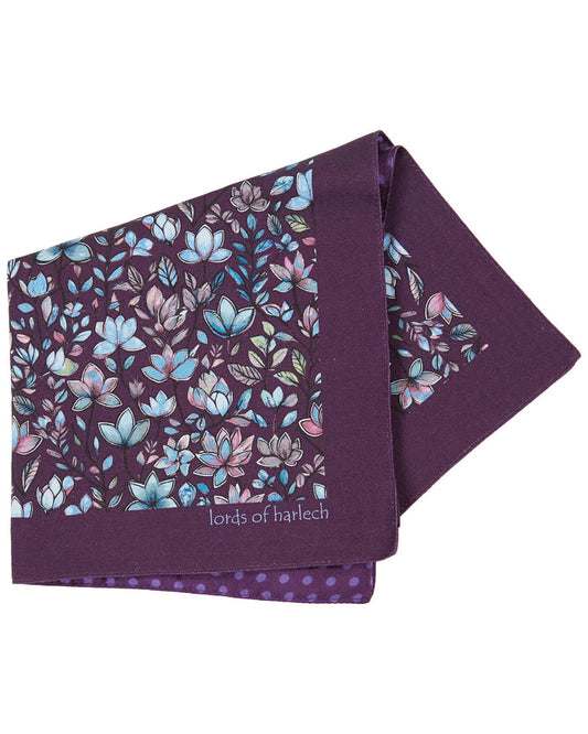 HUDSON MYSTIC FLORAL MERINO HANDKERCHIEF POCKET SQUARE - PLUM