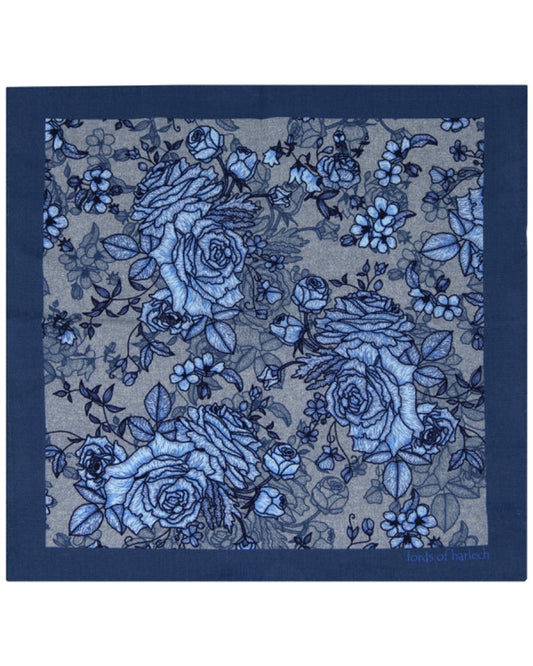 HUDSON ROMA FLORAL MERINO HANDKERCHIEF  POCKET SQUARE - FLANNEL