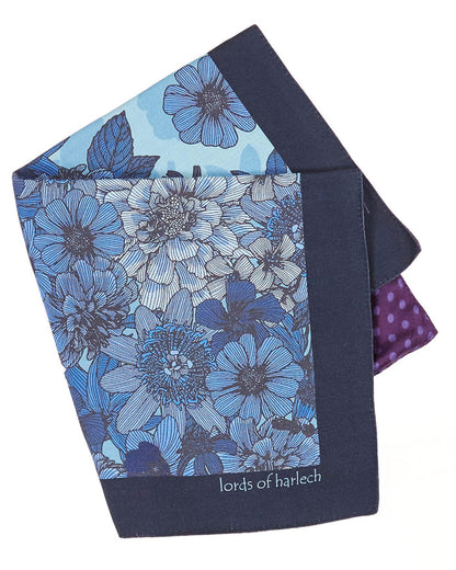 HUDSON VALENCIA FLORAL MERINO HANDKERCHIEF POCKET SQUARE - TEAL