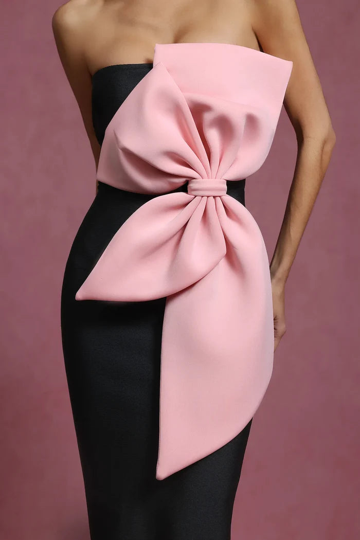 Inez Oversized Bow Strapless Midi Dress