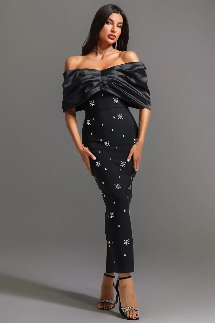 Irène Black Off-Shoulder Dress