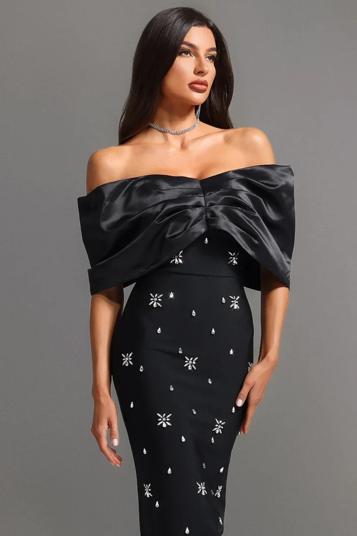 Irène Black Off-Shoulder Dress