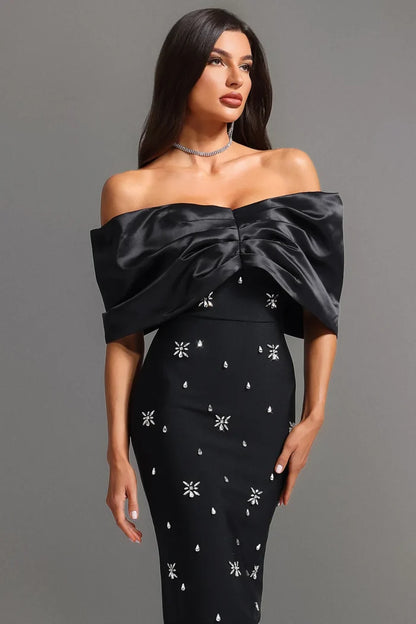 Irène Black Off-Shoulder Dress